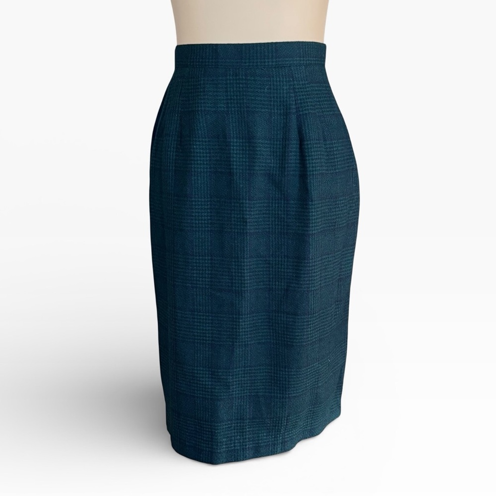 Vintage McNaughton Tweed Green Plaid Pencil Skirt 8 Academia Preppy Wool Classic